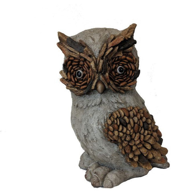 15" Brown and Charcoal Owl Indoor Outdoor Statue