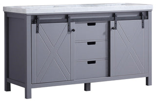 Marsyas 60" Dark Gray Double Bath Vanity Cabinet Carrara Marble Top Square Sinks