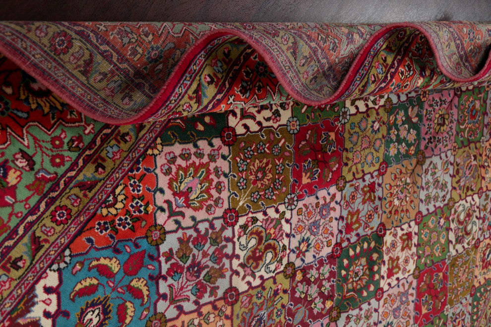 Consigned, Tabriz Traditional Hand-Knotted Patchwork Persian Area Rug, 9x13