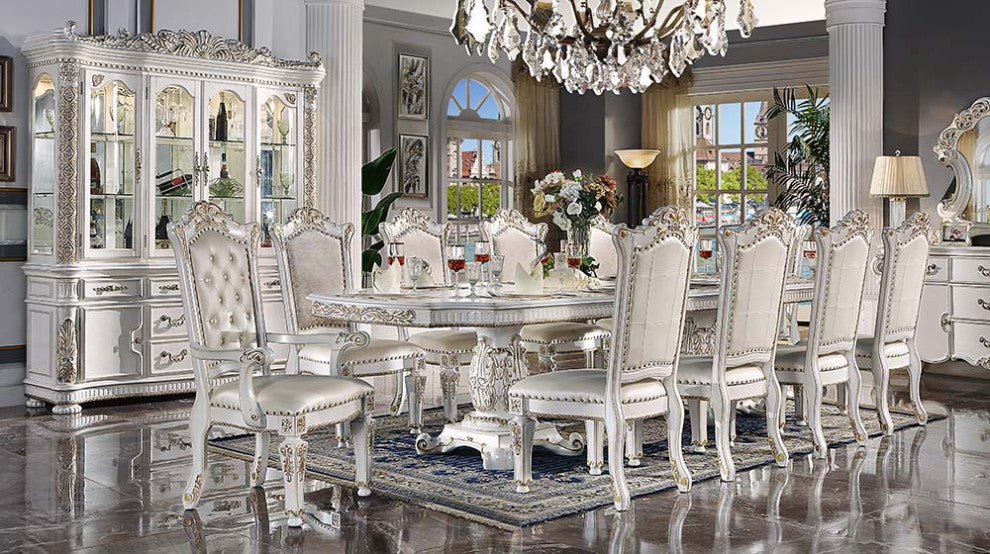 Acme Vendom Dining Table With Double Pedestal Antique Pearl Finish DN01346