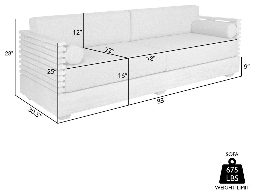 Vivid Outdoor Patio Sofa, Light Eucalyptus Wood With Taupe Olefin Cushions