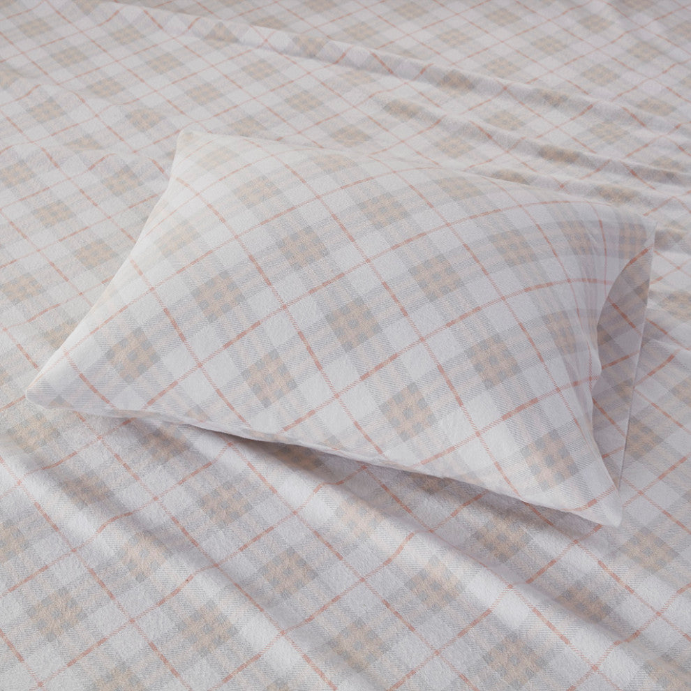 True North by Sleep Philosophy Cotton Flannel Print Sheet Set, Plaid, Blush
