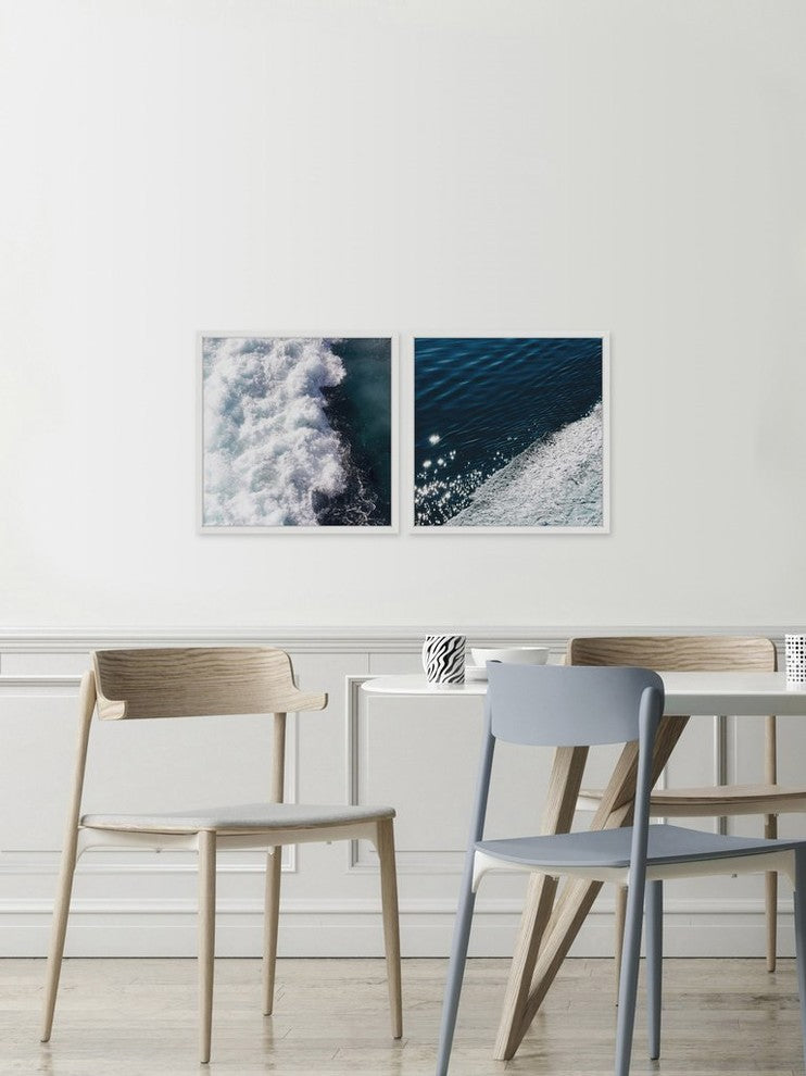 "Beach Waves" Framed Painting Diptych, 64"x32"