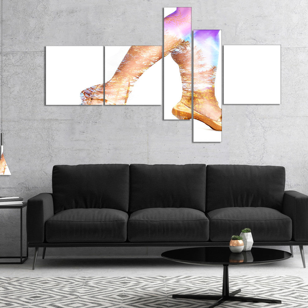 Dancer Legs and Treescape Double Exposure, Portrait Canvas Art, 60"x32",5 panels
