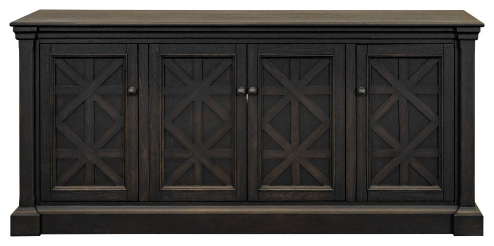 Traditional 70" TV Console Wood Accent Cabinet Fully Assembled Dark Brown