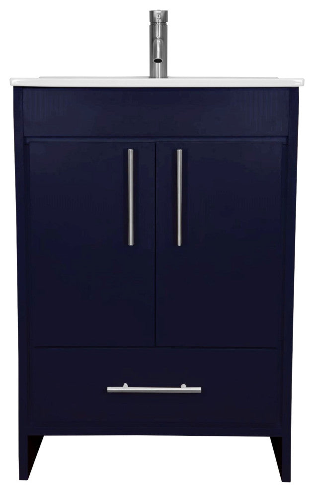 Pacific 24 Bathroom Vanity With Ceramic Top and Brushed Nickel Handles, Navy