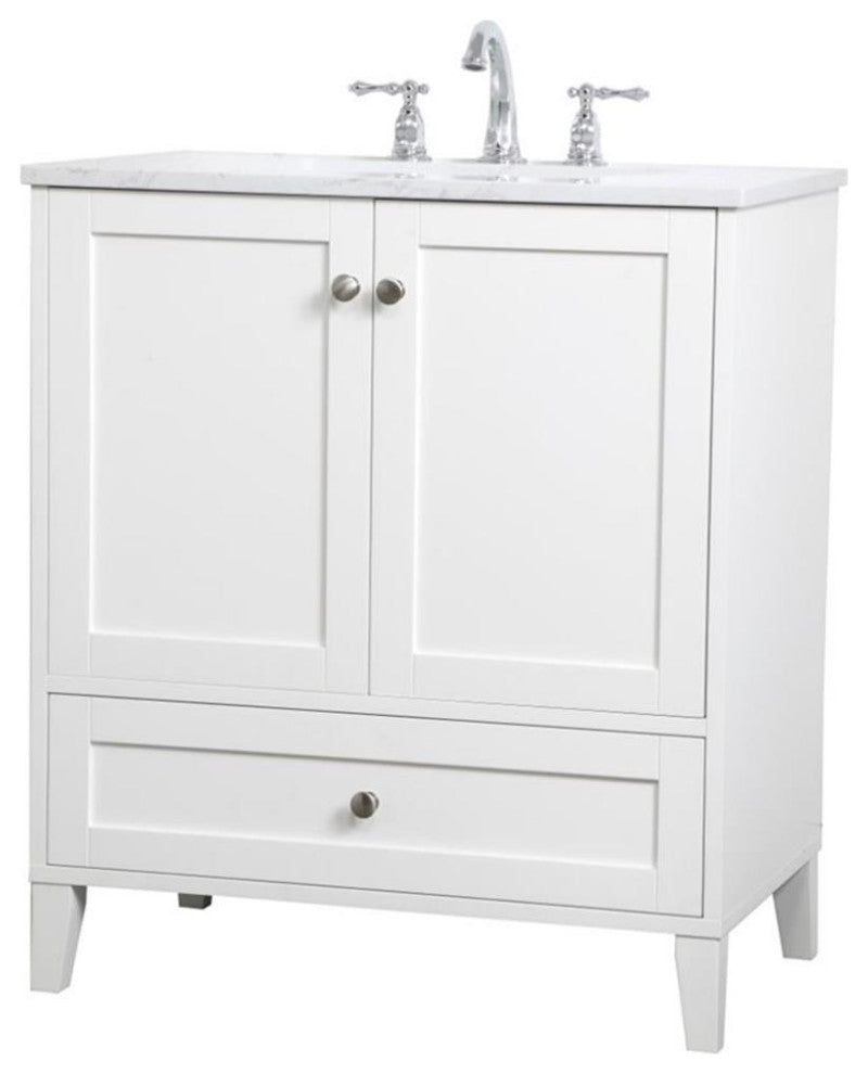 Elegant Decor Sommerville 30" Single Quartz Top Bathroom Vanity in White