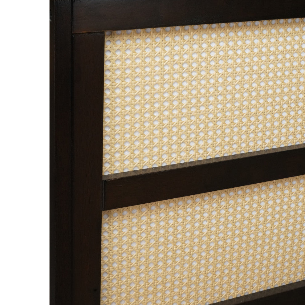 GDF Studio King Size Platform Bed, Rattan Headboard & Storage Drawers, Espresso