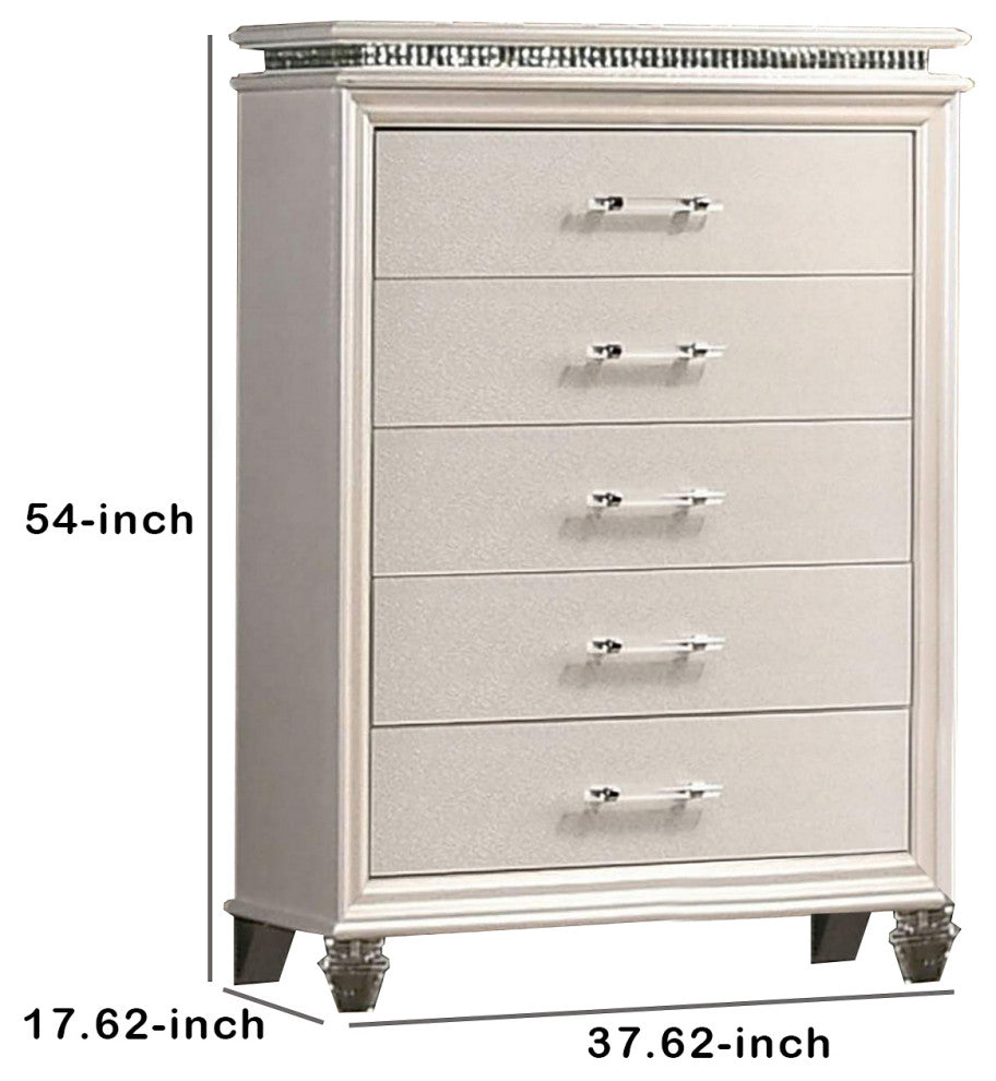 Benzara BM252437 Chest With 5 Drawers and Acrylic Bar Handle, Off white