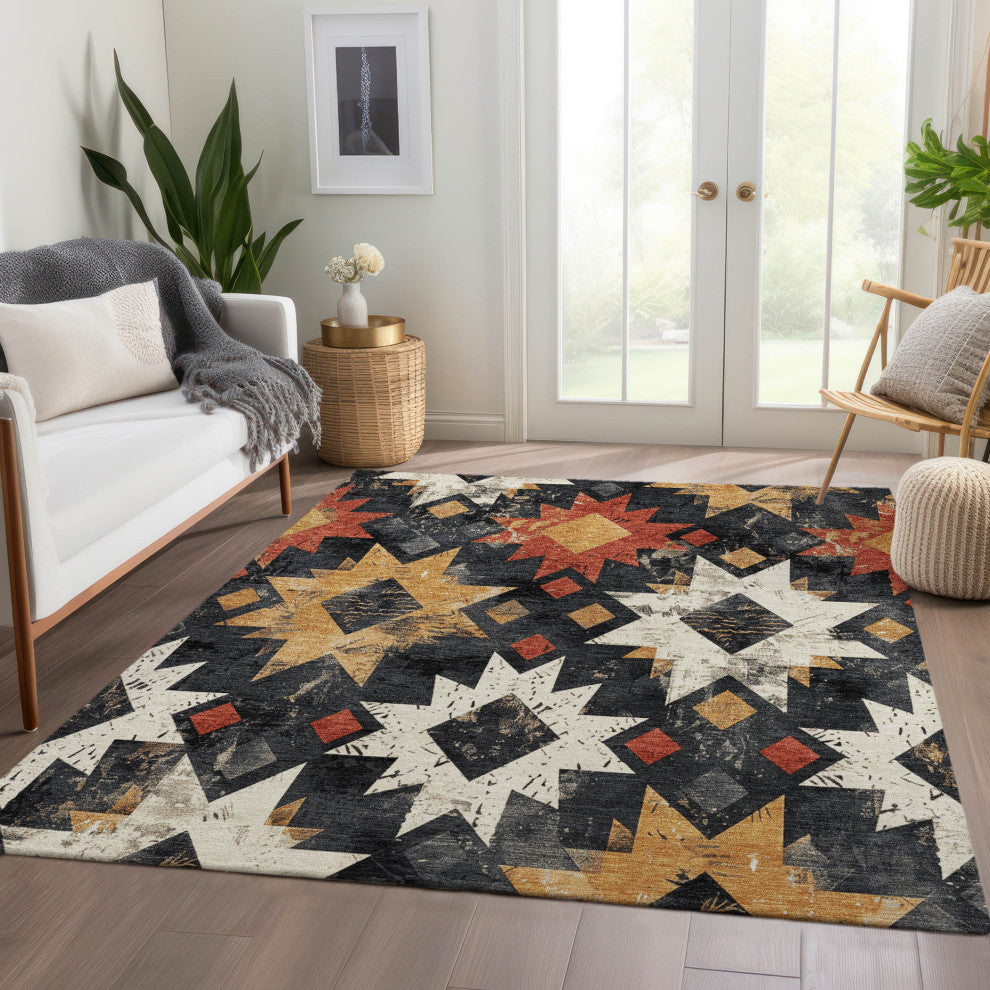 Machine Washable Indoor/Outdoor Chantille ACN1879 Black 5' x 7'6" Rug