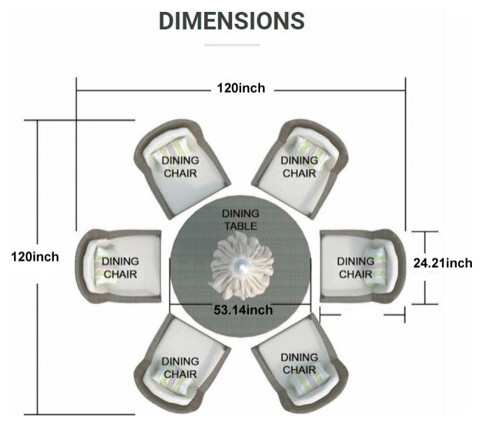 6-Seat Brown Wicker Round Outdoor Dining Set with Beige Cushions