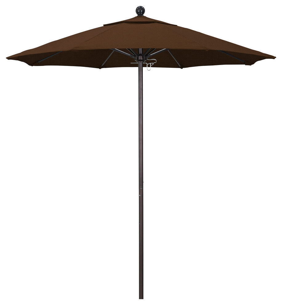 7.5' Bronze Push Lift Fiberglass Rib Aluminum Umbrella, Olefin, Teak