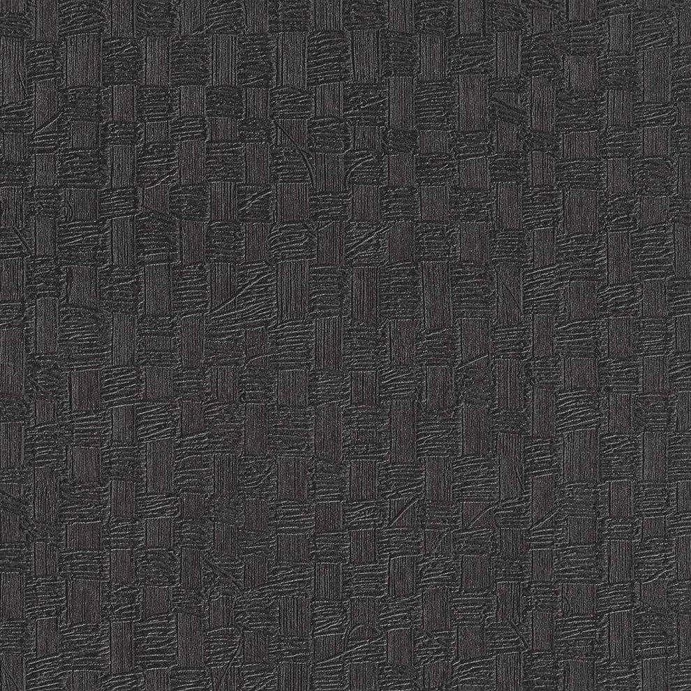 Geometric Textured Woven Basket Wallpaper, Metallic Black, Bolt