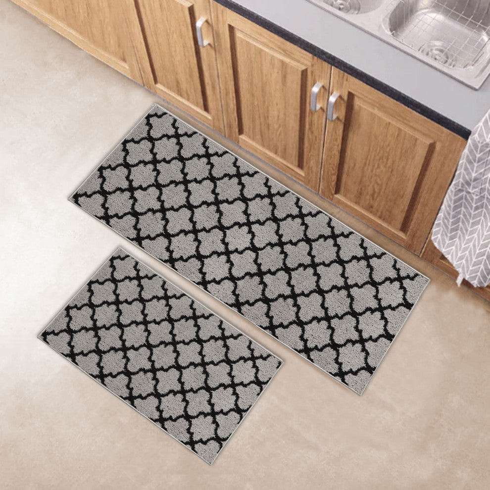 Wool Effect Arabesque, Gray/Black, Kitchen Runner Rug