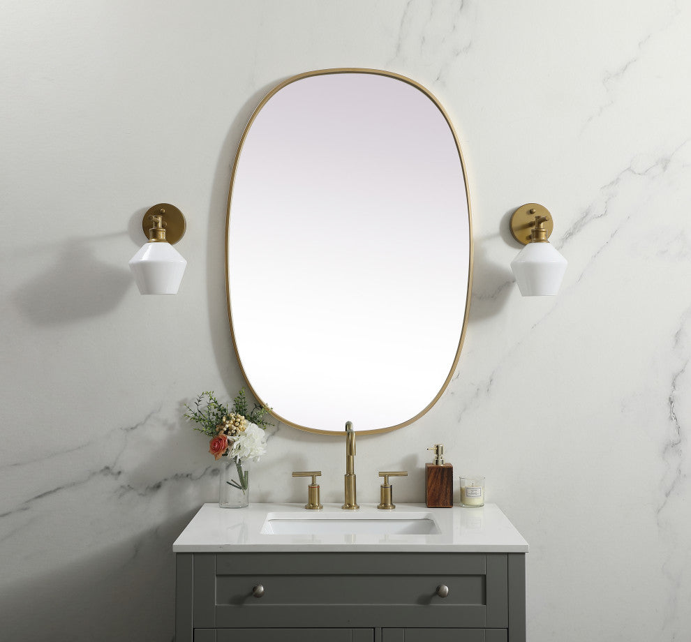 Metal Frame Oval Mirror 27X40 Inch, Brass