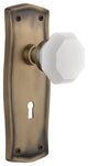 Prairie Plate Interior Mortise Waldorf White Milk Glass Knob, Antique Brass