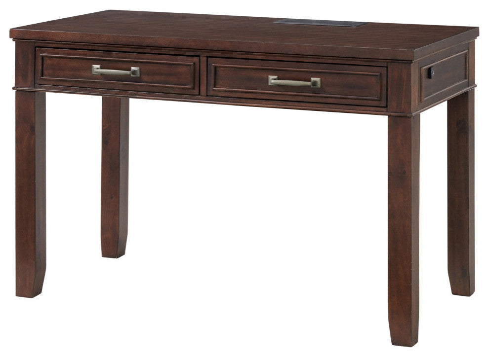 Eloise 48 Inch Office Writing Desk, Fingerprint Lock Drawer, USB Port Brown