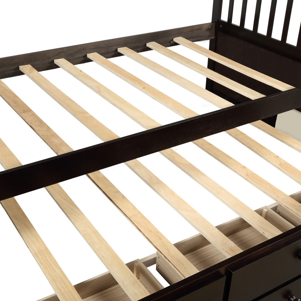 Captain's Bed Twin Daybed with Trundle and Storage Drawers, Espresso