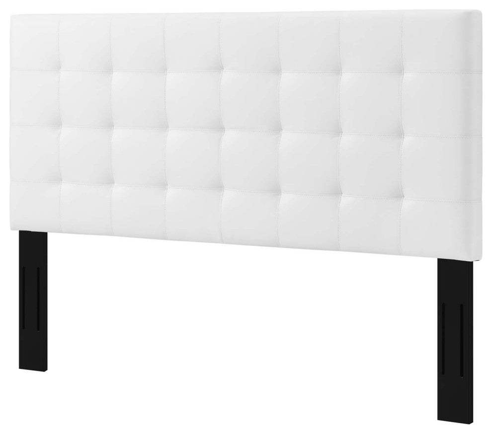Modern Full and Queen Size Tufted Headboard, Faux Vinyl Leather, White