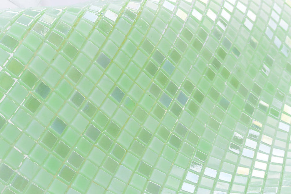 Galaxy 12"x12" Glass Square Mosaic Tile, Iridescent Green, Set of 20