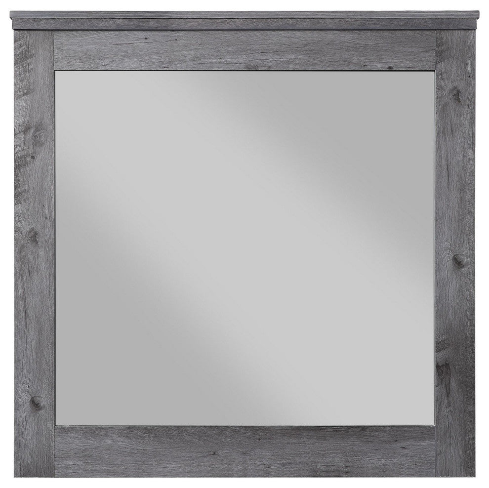 Benzara BM232989 Traditional Wooden Wall Mirror With Rustic Style, Gray