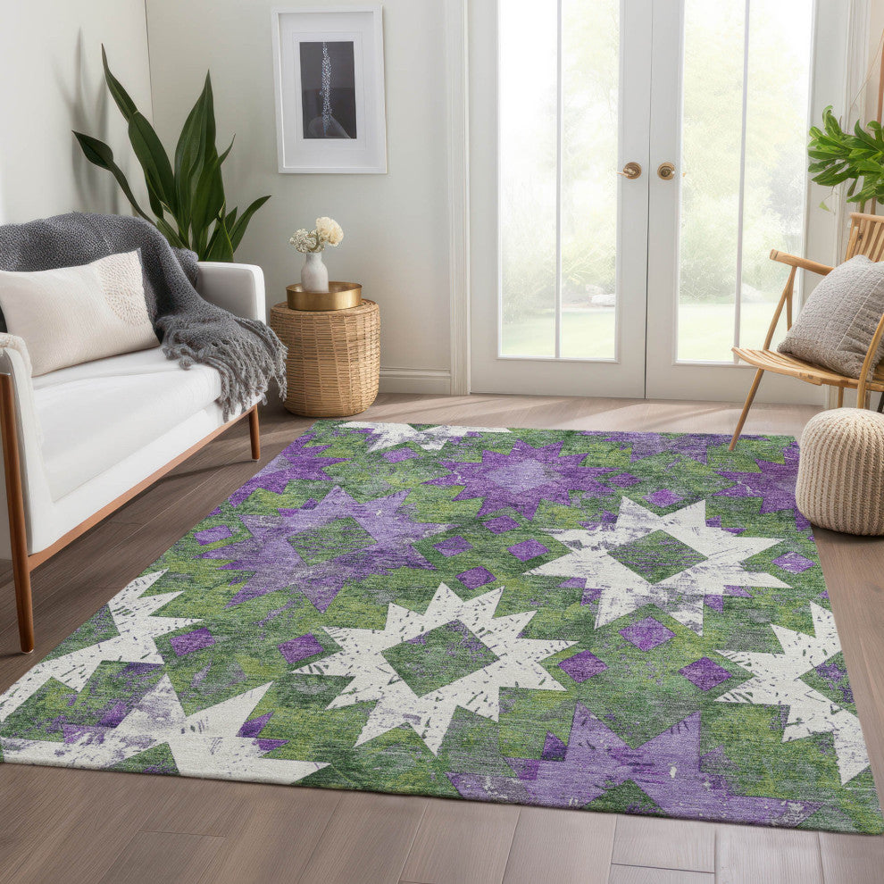 Machine Washable Indoor/Outdoor Chantille ACN1879 Green 5' x 7'6" Rug