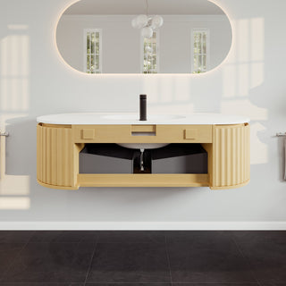 Eviva Haven 55" Oak Wallmount Vanity With White Solid Surface Integrated Top