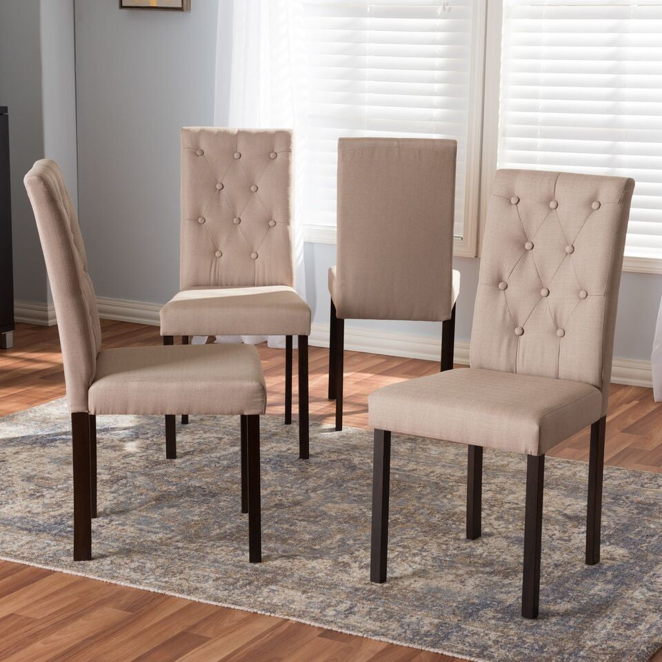 Gardner Dark Brown Finished Beige Fabric Dining Chair, Set of 4