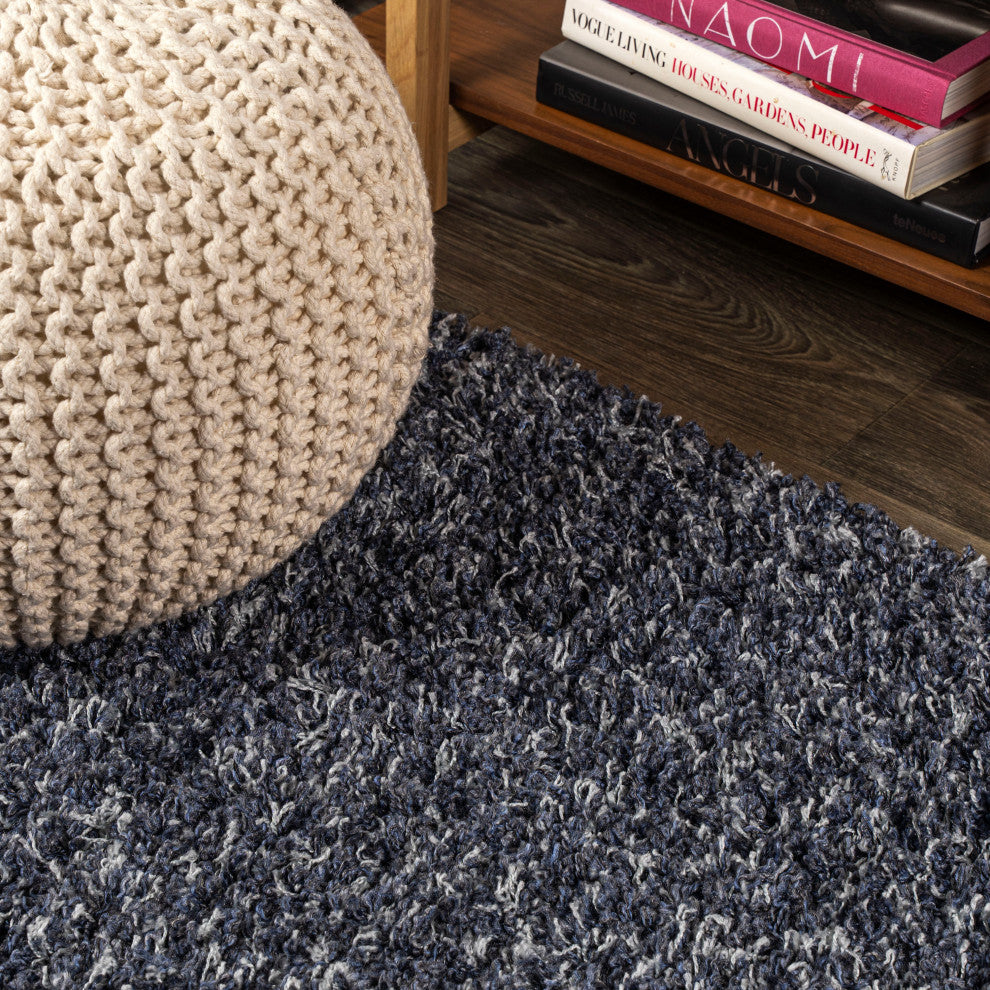 Mercer Shag Plush Area Rug, Denim Blue, 2 X 8