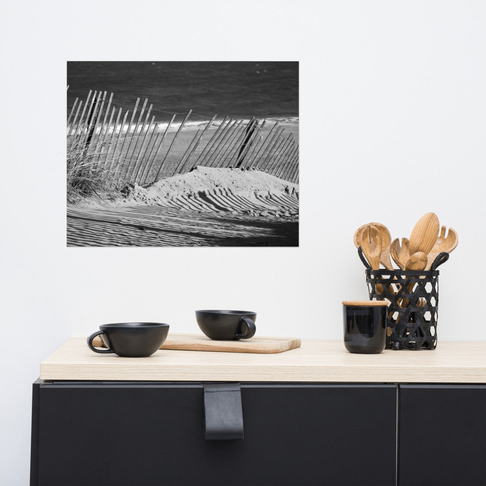 Sandy Beach Fence Landscape Photo, Beach Unframed Wall Art Print, 16" X 20"