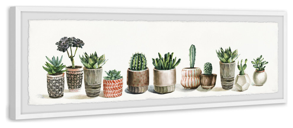 "Colored Pots and Cactus" Framed Painting Print, 45"x15"
