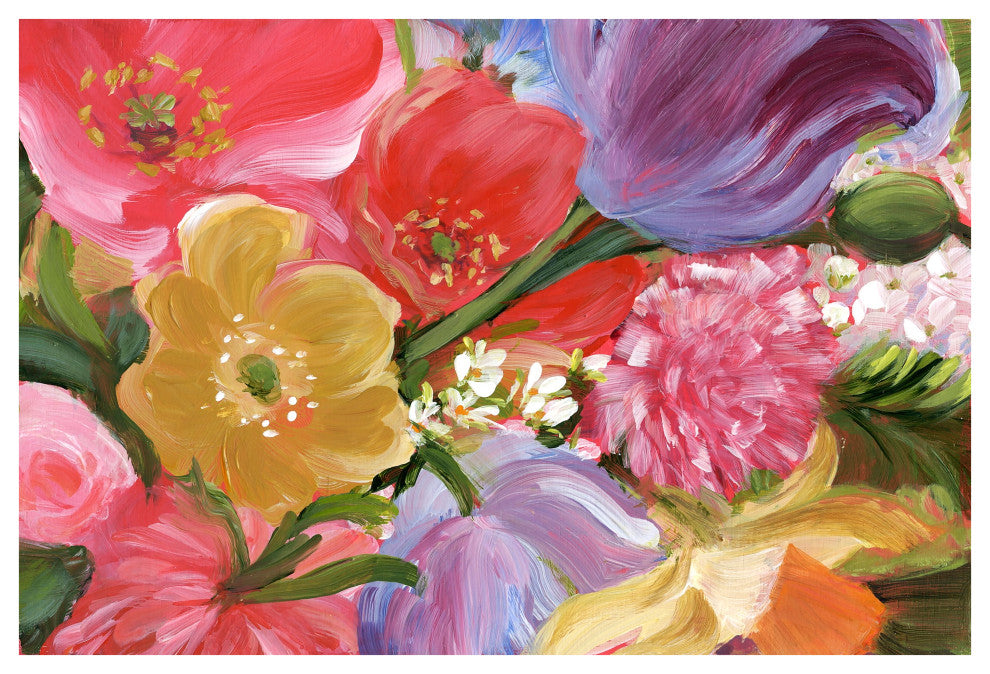 "Blossom Symphony II" Flowers Frameless Printed Tempered Art Glass Wall Art