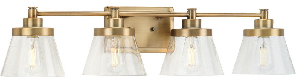 Hinton 4-Light Vintage Brass Clear Seeded Glass Bath Vanity Light