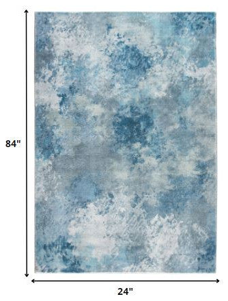 2"x7" Blue White Abstract Sky Runner Rug