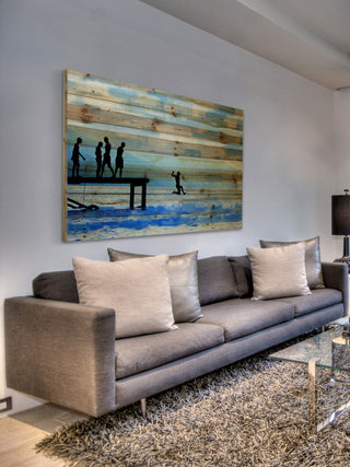 "Feet First" Print on Natural Pine Wood, 45"x30"