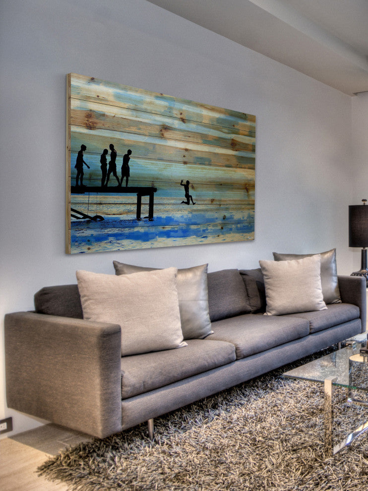 "Feet First" Print on Natural Pine Wood, 45"x30"