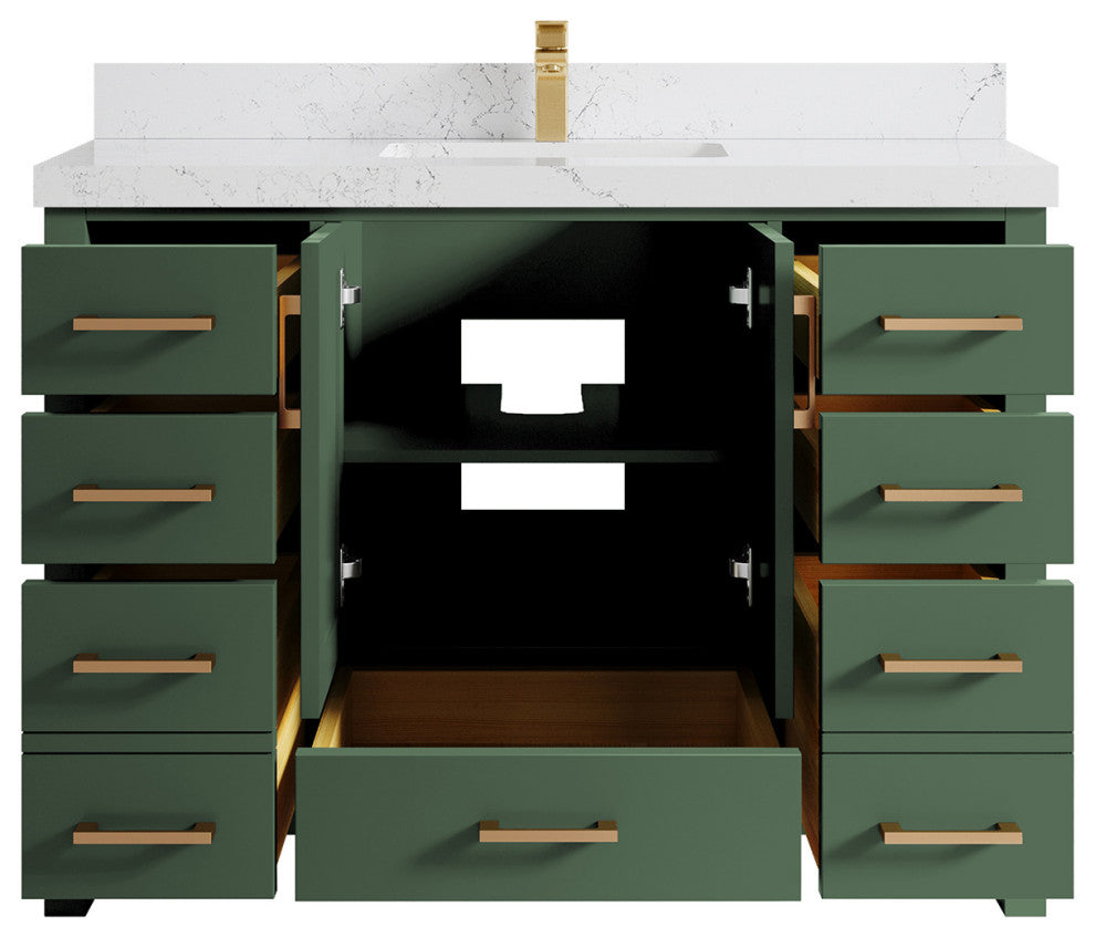 Preston Bath Vanity, Green, 48", Empira Quartz Top, Single, Freestanding