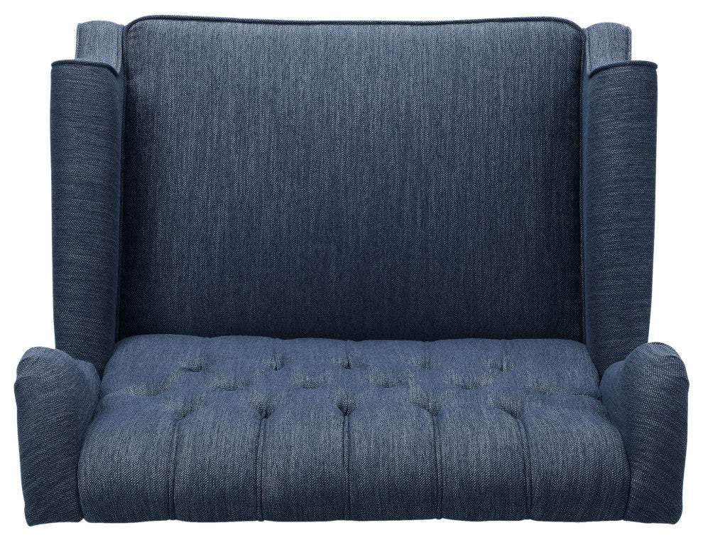 Salome Oversized Tufted Fabric Push Back Recliner, Navy Blue and Dark Brown