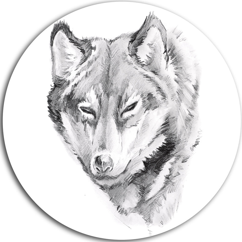 Wolf Tattoo Art, Animal Digital Art Large Disc Metal Wall Art, 36"