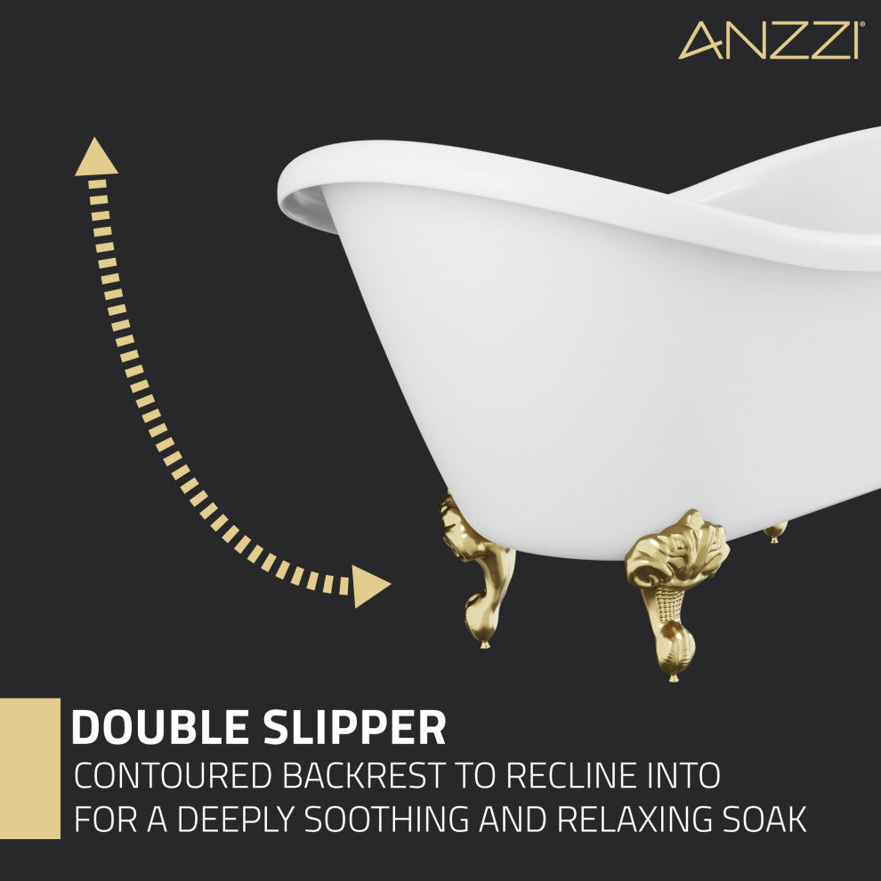 Falco 5.8' Acrylic Clawfoot Bathtub, Brushed Gold