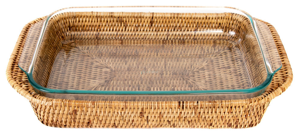Artifacts Rattan™ Rectangular Baker Basket with Pyrex, Honey Brown, 13"x9"