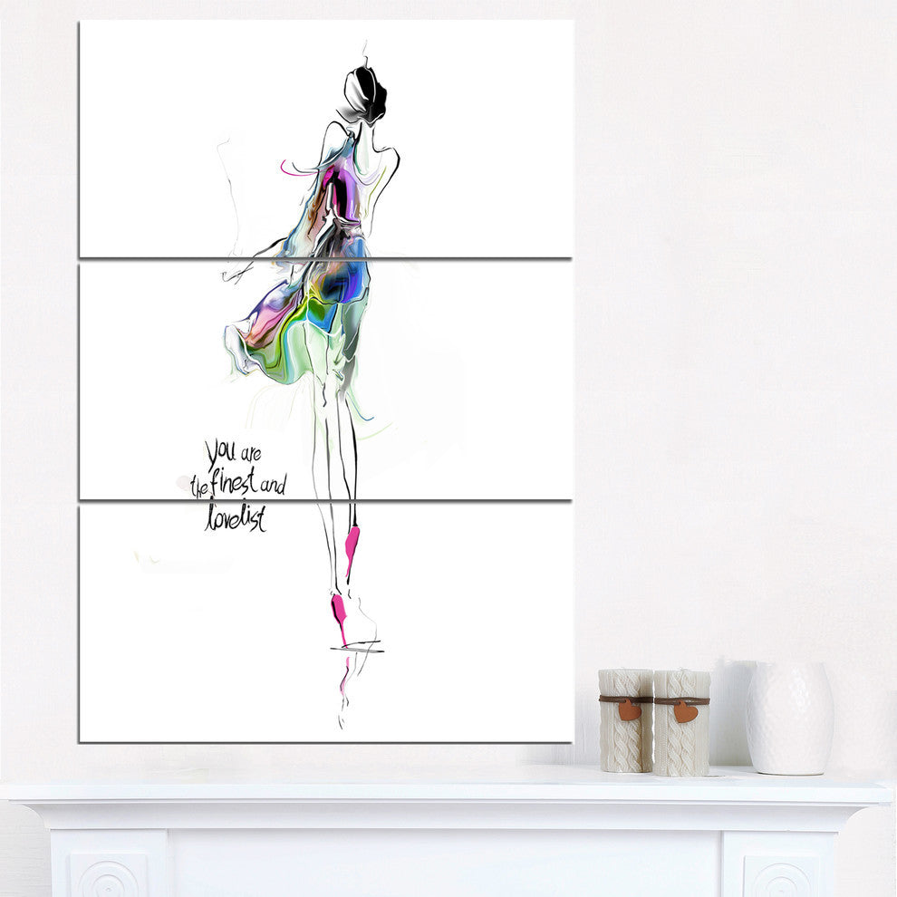 "Young Woman Green Purple" Digital Metal Wall Art, 3 Panels, 28"x36"