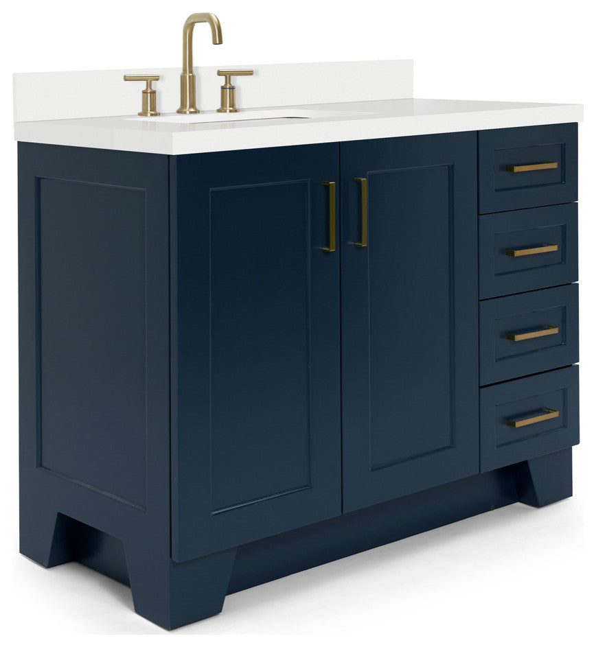 ARIEL Taylor 43" Left Offset Rectangle Sink Midnight Blue Vanity Quartz Top