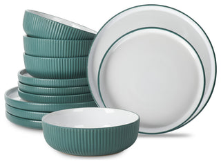 Christian Siriano Laro Stoneware 12 Piece Dinnerware Set, Green