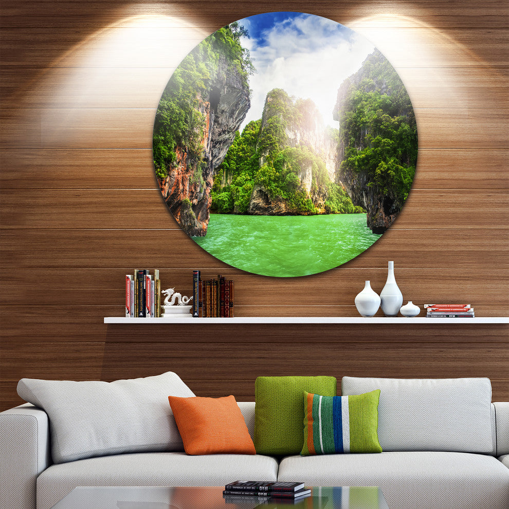 Cave Rocks On Railay Beach, Landscape Large Disc Metal Wall Art, 23"