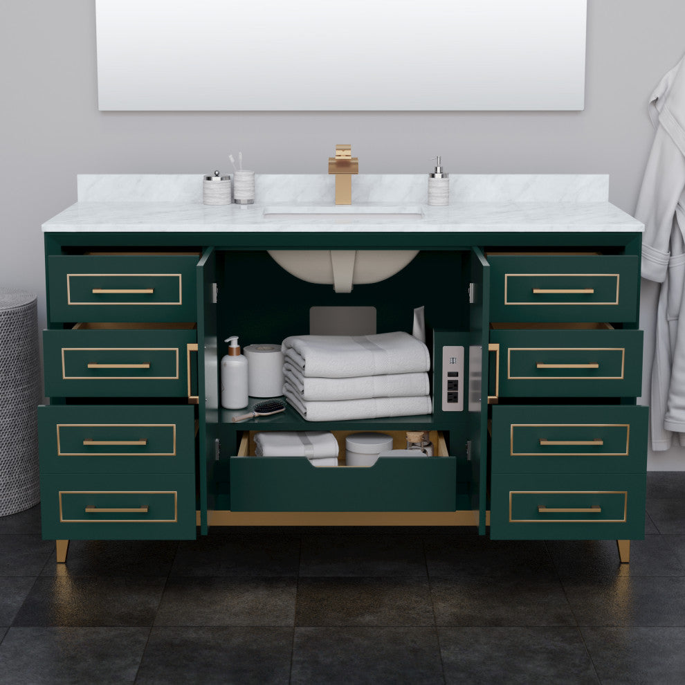 Marlena 60" Green Single Vanity, Cultured Top, Bronze Trim