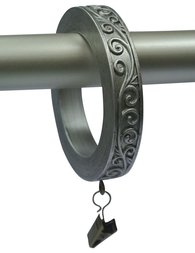 2 1/2" Scroll Designer Curtain Rings, Pewter, Set of 8