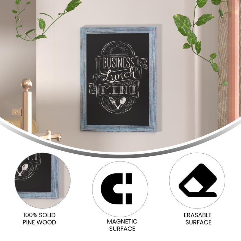 Canterbury Wall Mount Magnetic Chalkboard Sign Set- 18" x 24", Rustic Blue, 18" X 24"