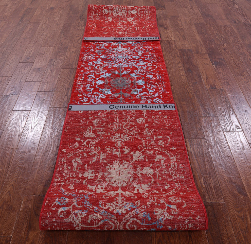 2' 5" X 14' 3" Modern Handmade Wool & Silk Runner Rug - Q14906
