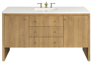 Hudson 60" Single Vanity, Light Natural Oak,  White Zeus Quartz Top